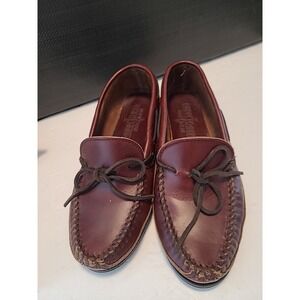 Minnetonka Moccasins Loafers Dark Brown Leather‎ Shoes Tie Womens Size 8.5